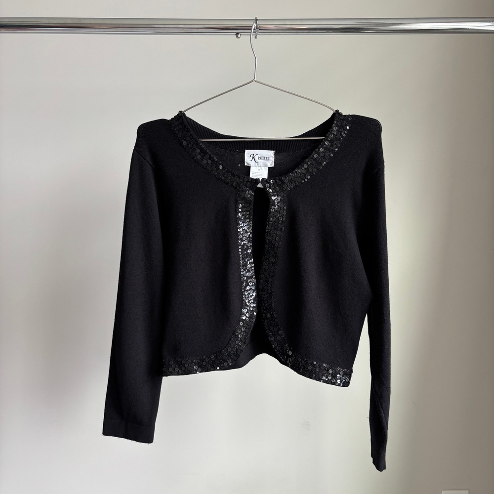 90s Vintage K Petite Sequin Crop Cardigan Shrug Sweater 8 Y2K Party Girl Indie